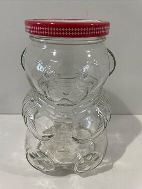 Vintage Kraft Teddy Bear Grape Jelly Jar Clear Glass 6” Tall 32 OZ Cottagecore